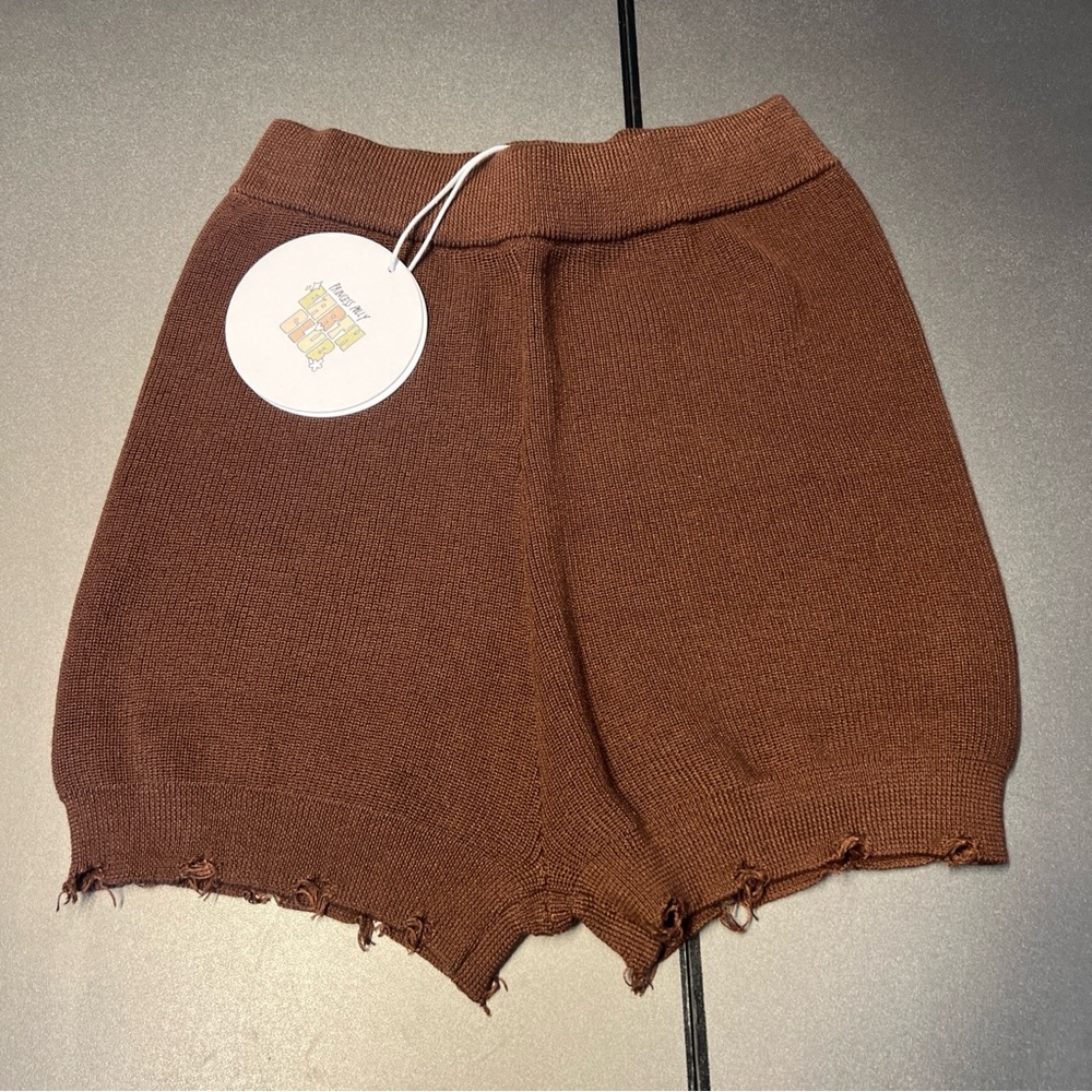 Princess Polly Earth Club Recycled Fibers Hazel Brown Knit Shorts NWT